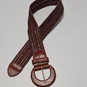 Women's Elegant Brown Braided Wide Leather Belt Size S
